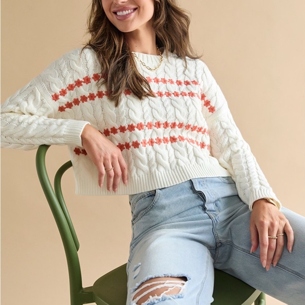 Suzy Embroidered Cable Pullover -small